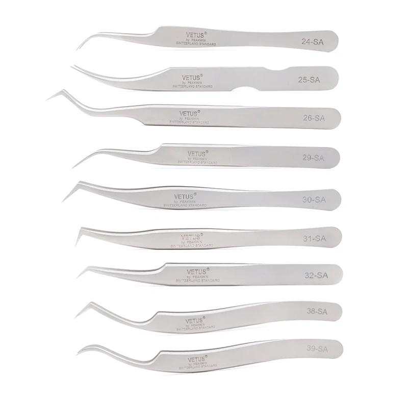 VETUS SA Tweezers Super Precision Hyperfine Anti-magnetic Anti Acid Pincers for Eyelash Grafting Brand New 9 Style Forceps