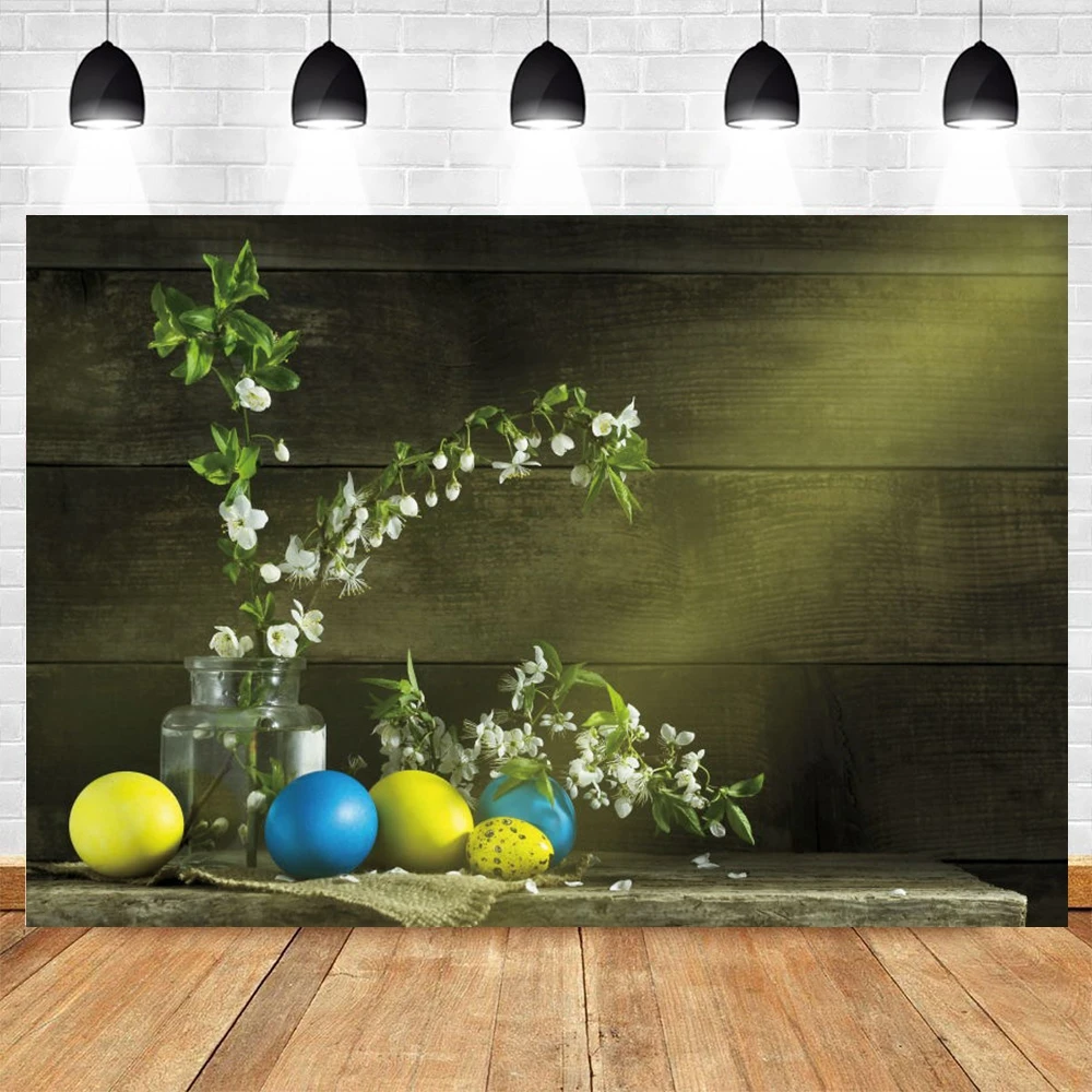 

Easter Spring Flower Eggs Vintage Wood Board Newborn Baby Photography Backdrop Vinyl Background For Photo Studio Photophone Prop