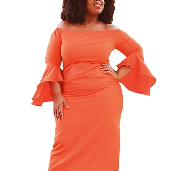 

Spring Women's Plus Size Dress Flare Long Sleeve Off-the Shoulder Sexy Slash Neck Dresses Vintage Dress Wholesale Drop Shipping