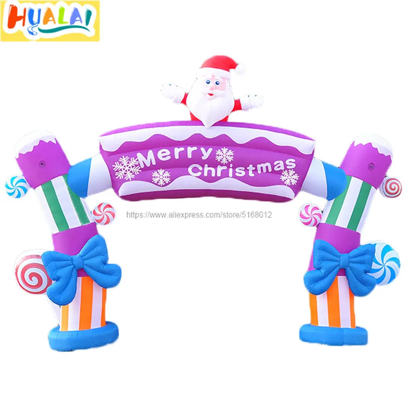 

Hualai Inflatable Christmas arch outdoor giant santa claus candy arch for party decoration with air blown 8 meters length