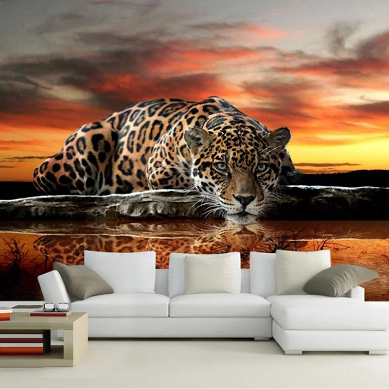 

Custom 3D Wall Mural Modern Animal Leopard Photo Wallpaper Self-Adhesive Waterproof Stickers Living Room TV Bedroom Home Decor