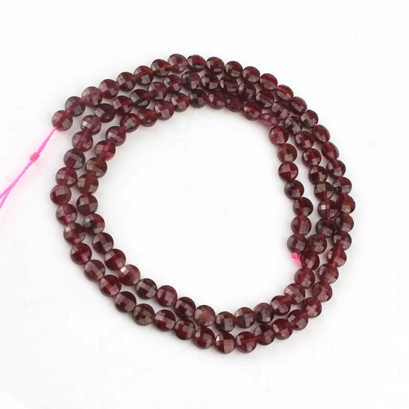 Garnet 4*4 мм натуральный граненый Амазонит розовый кварц гранат черный Агаты бусины Круглый камень "монета" Бисер для DIY ювелирных изделий браслет 15" - Цвет: Garnet