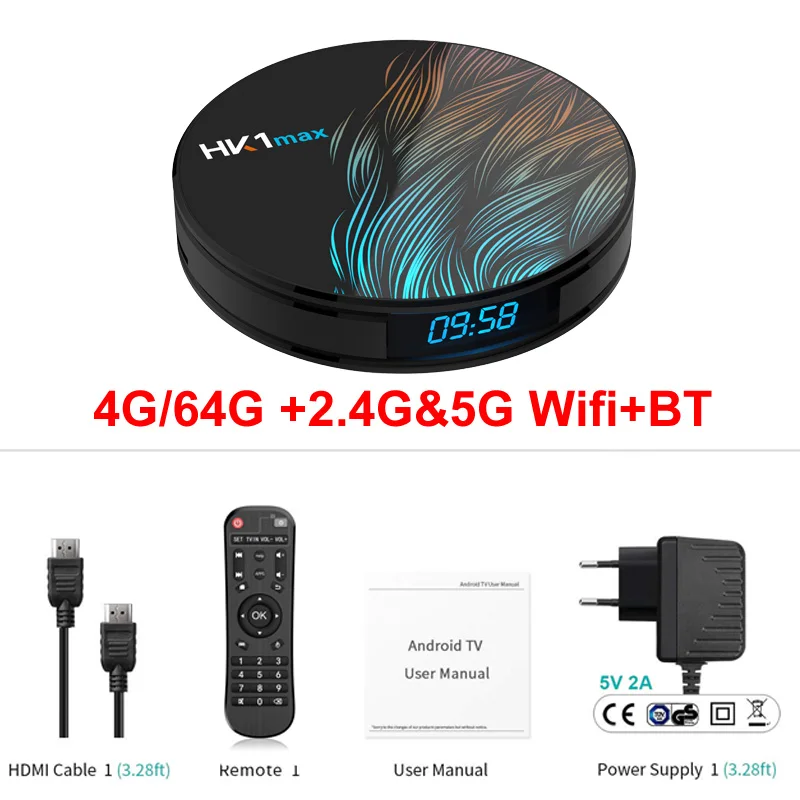 HK1 MAX Smart Android 9,0 ТВ приставка RK3318 4GB 64GB 1080p BT 4,0 4K 2,4G+ 5G Wifi Поддержка Google Play Store Netflix Youtube плеер - Цвет: 4G 64G