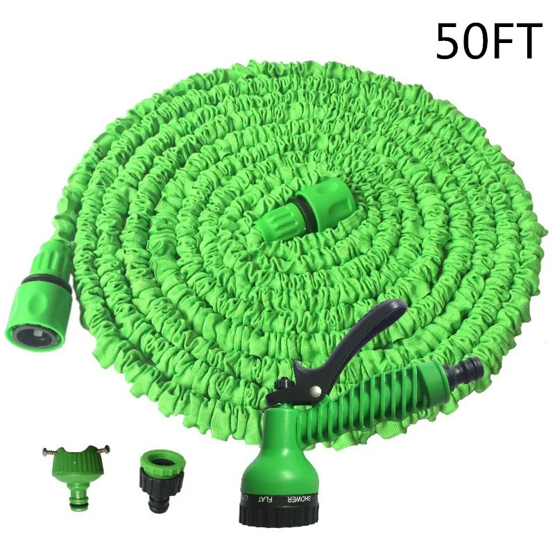 Portable High Pressure Car Wash Water Gun Watering Sprinkler Braided Water Pipe Set Copper Head Water Gun Braided Tube Pipe - Цвет: 50FT Green