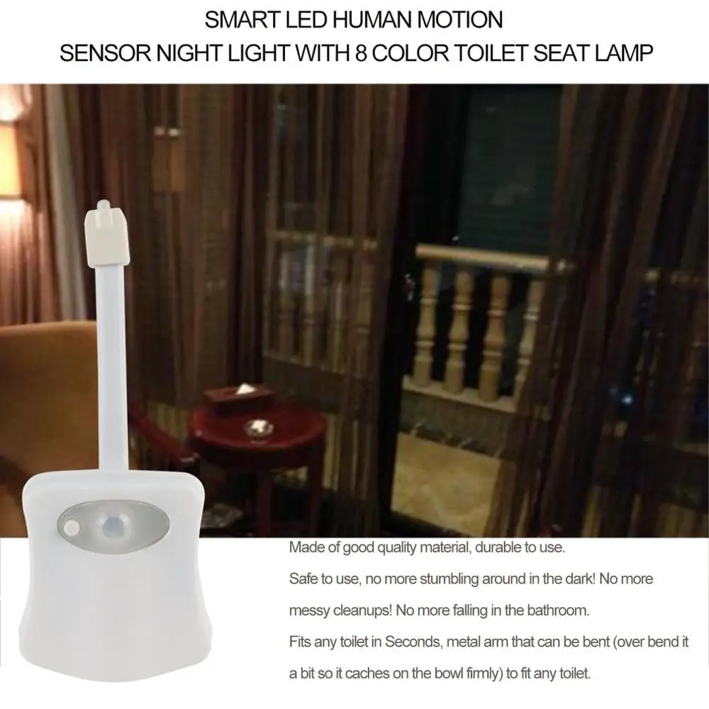 

Smart LED Human Motion Sensor Activated Toilet Night Light Bathroom With 8 Color Toilet Seat Lamp Automatic Sensor Seat Light
