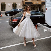 

Eightree White Wedding Dresses 2022 A-Line Polka Dot Sweetheart Bridal Dress Sexy Tea Length Floor Length Wedding Gown Plus Size