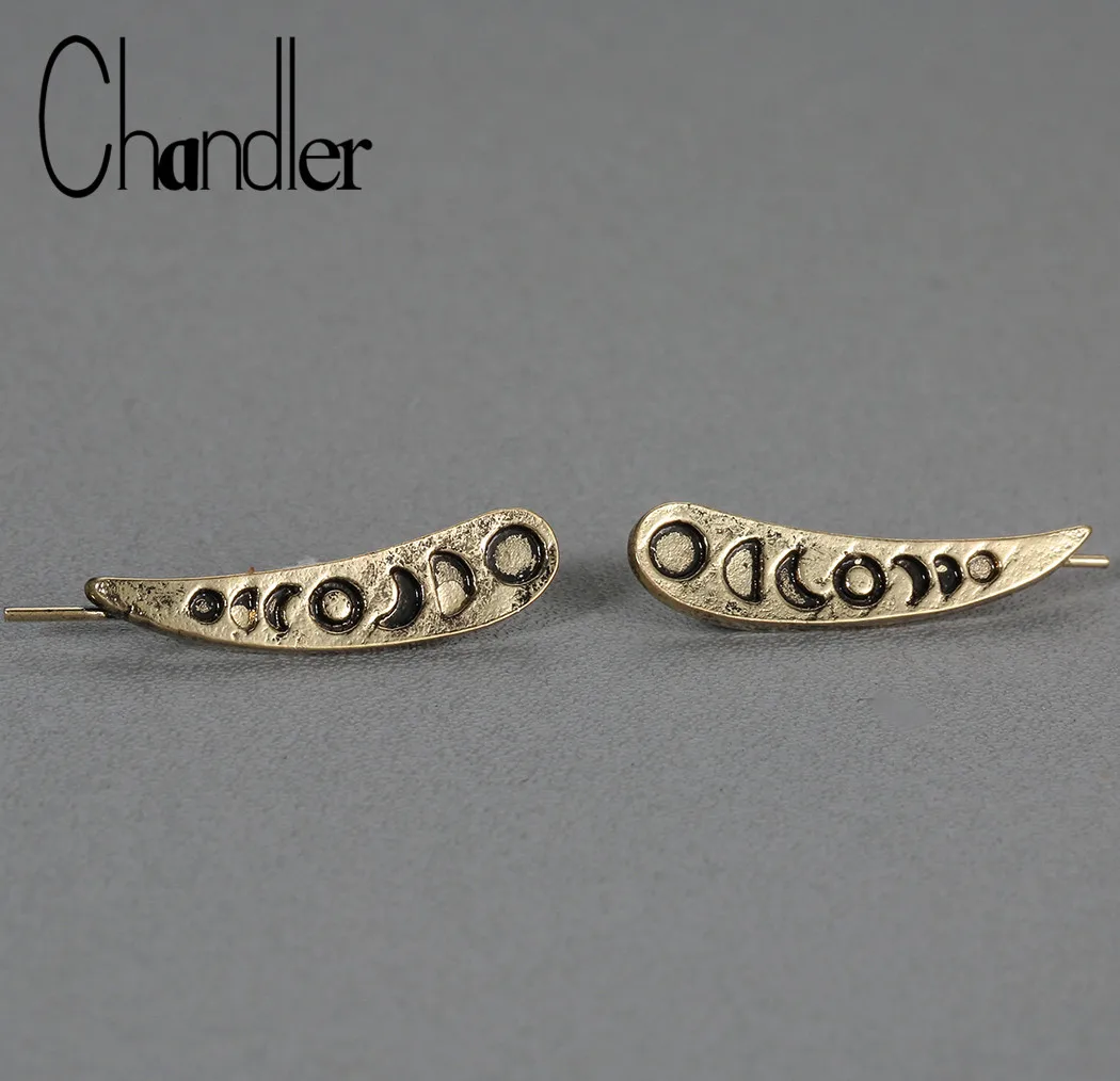 Chandler Moon Phase Celestial Earrings Ear Climber Earring Modern Jewelry Bohemian Moon Ear Crawler Antique Silver Color Bronics