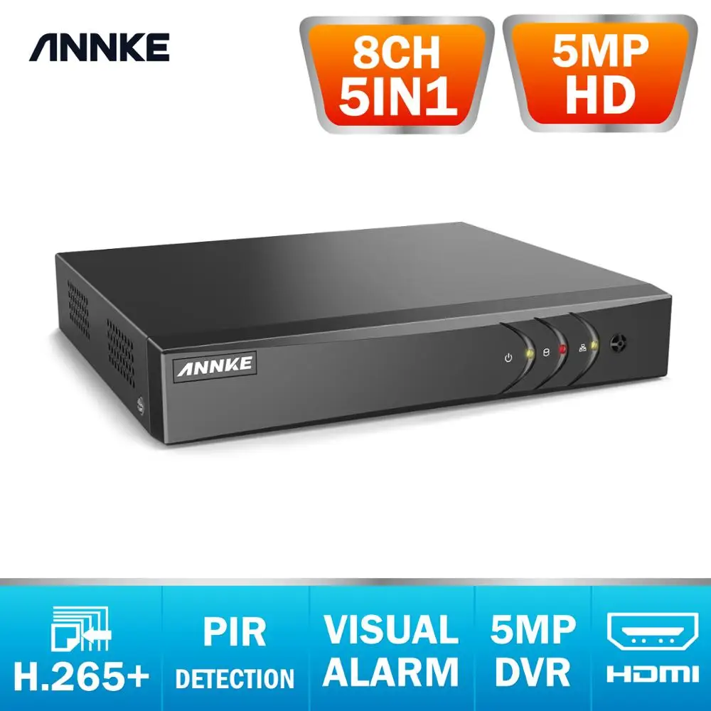 ANNKE 8CH 5MP Lite 5in1 HD TVI CVI AHD IP Security DVR Recorder H.265+ Video Recorde Email Alert Motion Detection Onvif 2.4