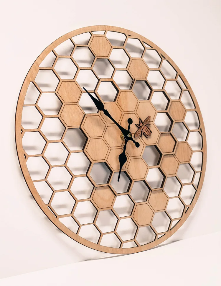 Creative Hexagon Bamboo Wooden Honeycomb Wall Clock, Pastoral Wall Table Clock, Fashion, 30cm 2