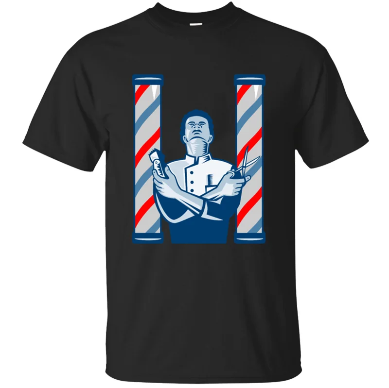 

New Fashion Comical Barber With Pole Hair Clipper And Scissors Retro T Shirt 2020 Leisure Men T-Shirt Fitness Tee Top Comics
