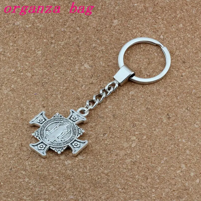 

15pcs Keychain Quis Et Dues Saint Michael Cross Medal Charms Pendants Key Ring Travel Protection DIY Accessories A-517f