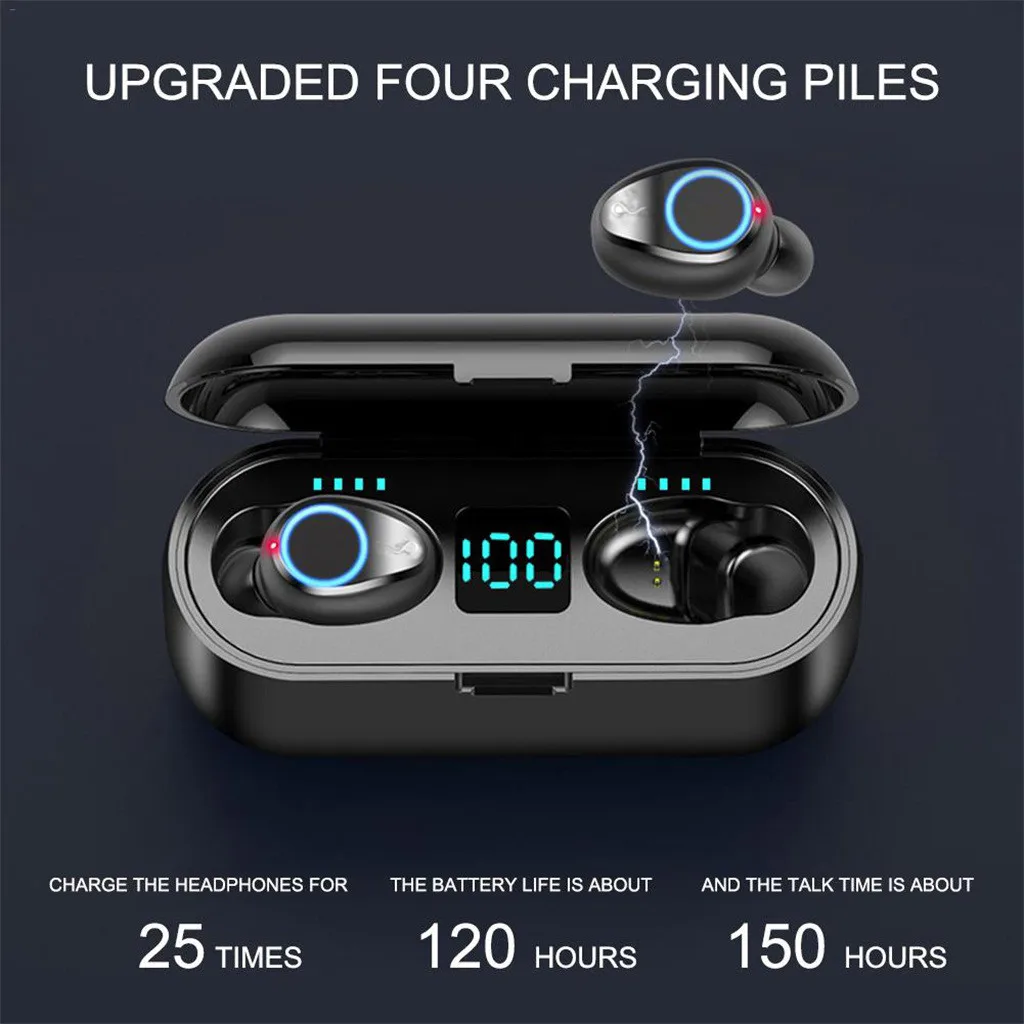 CARPRIE TWS Bluetooth 5.0 Earphone Wireless Headphones Power Display Sport Stereo Cordless Earbuds Headset with Charging Box