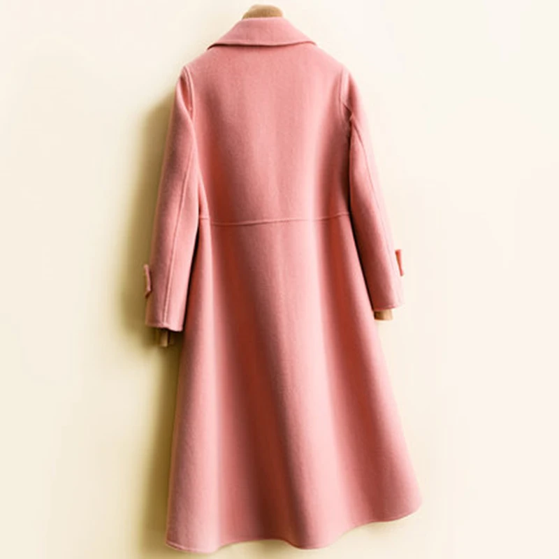 Новое двубортное шерстяное пальто с отворотом ручной работы дамское пальто-кардиган с длинными рукавами шерстяное пальто длинное кашемировое пальто высокого качества