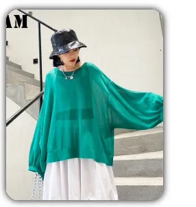 [EAM] High Elastic Waist Green Drawstring Wide Leg Long Trousers New Loose Fit Pants Women Fashion Tide Spring Autumn 2020 1X847