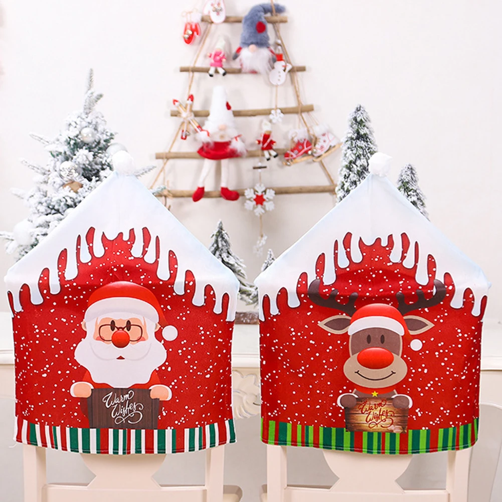 

Chair Covers Dining Seat Santa Claus Home Party Decor Christmas Decoration Cartoon Old Man Snowman Party Stool Set Xmas Decor