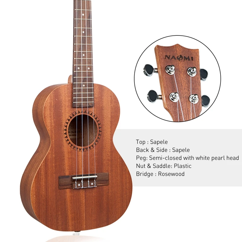 NAOMI Студенческая сопрано укулеле с Aquila струны Sapele Ukulele для студентов начинающих