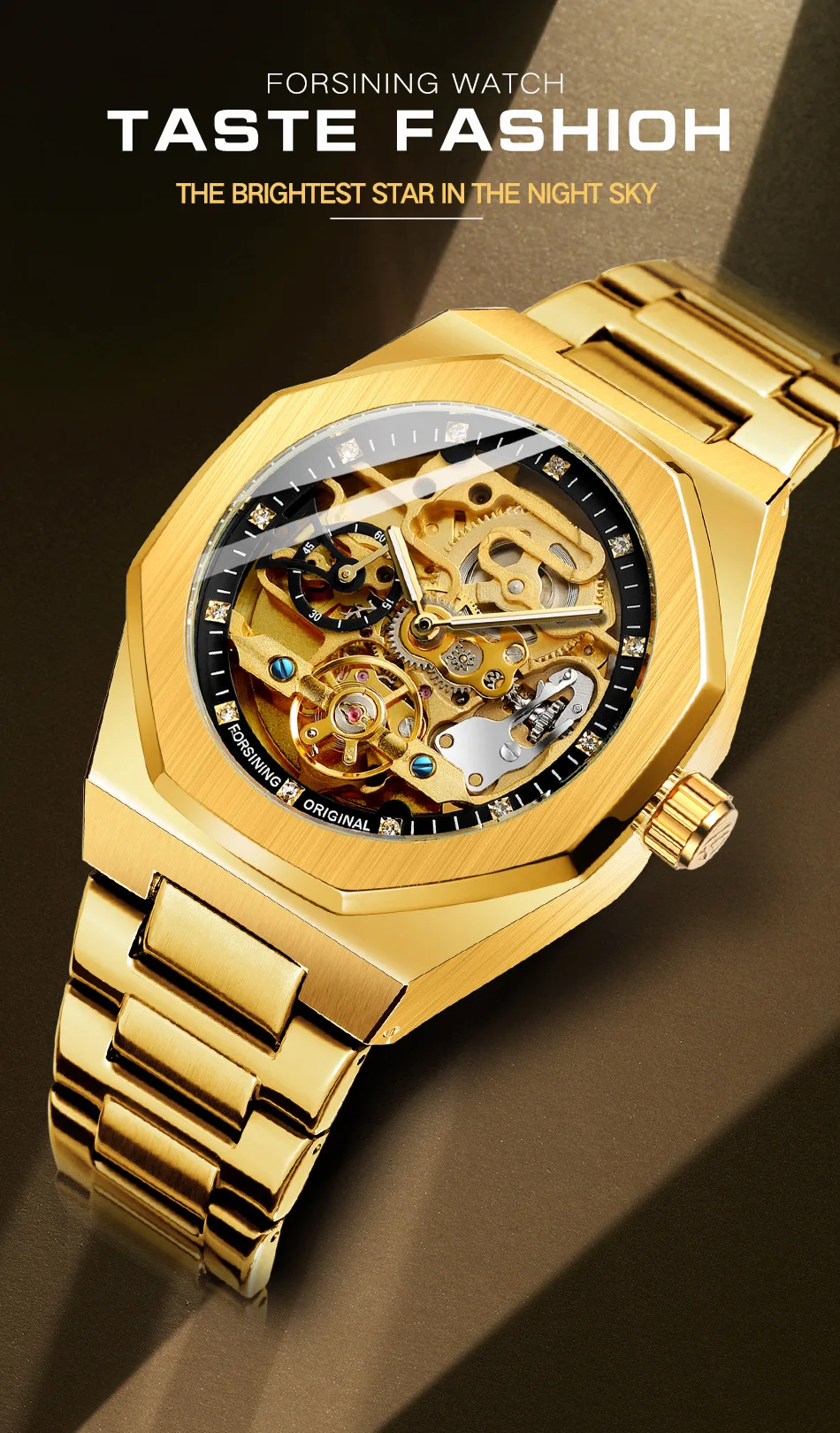 2021 Forsining Top Brand Luxury Automatic Mechanical Watch Luminous Three Eyes Six Needles Skeleton Male Wrist Watch Wrist Clock