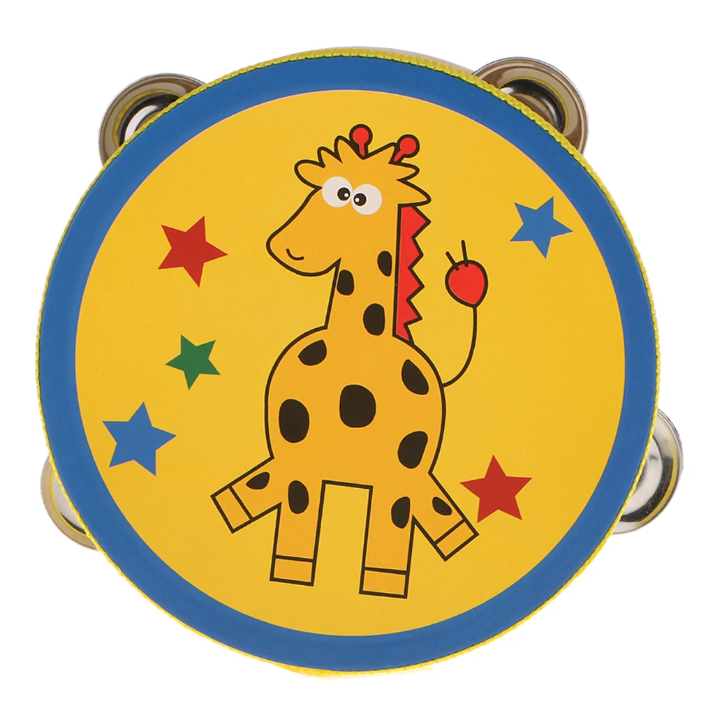 Wooden Giraffe Tambourine Drum Bell Party Kids Toy Musical Instrument Percussion Gift