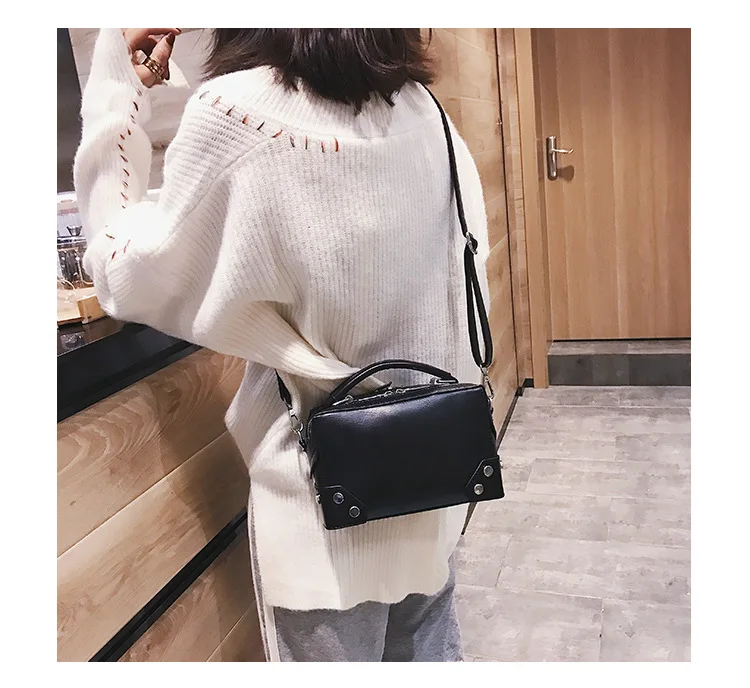 MJ Fashion Box Shape PU Leather Handbag Vintage Rivet Crossbody Bag 2019 New Casual Large Capacity Women Messenger Shoulder Bags (13)