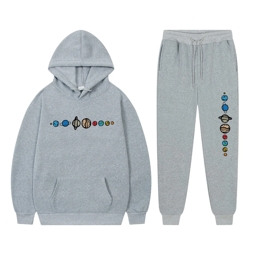 

Мужской спортивный костюм с принтом планеты, Повседневная Толстовка с длинным рукавом и штаны, Осень-зима 2021