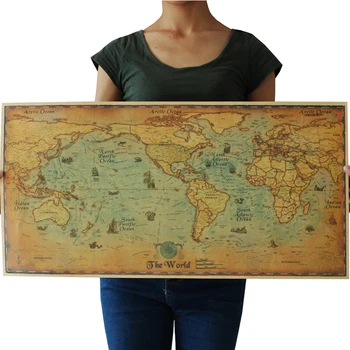 

E04 Classic Retro Kraft-Paper Sailing Voyage World Map for School and Office 70.5x35.5cm