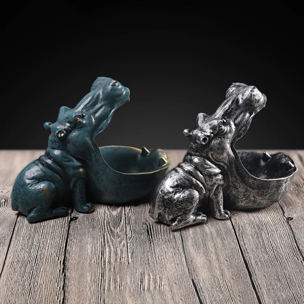 Resin Hippo Figurines Big Mouth Hippo Key Bowl Animal Desktop Statue