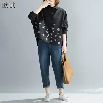 

Plus Size Polka Dot Women Shirt 2020 Summer Spring Cotton Shirts Oversize Batwing Sleeve Cardigan Korean Style Black White Shirt