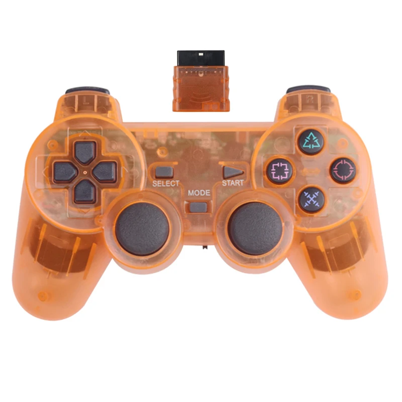 Данные лягушка 2,4G беспроводной геймпад для PS2 контроллер двойной вибрации беспроводной геймпад для playstation 2 прозрачный цветной джойстик - Цвет: Transparent orange