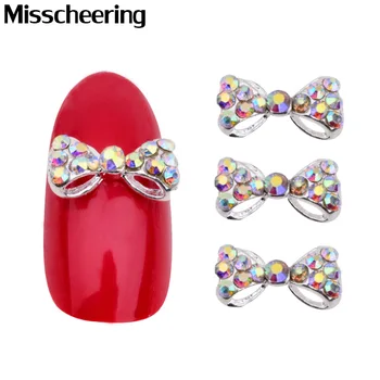 

3d Alloy Rhinestone Bow Tie Nail Art Decorations,10pcs Crystal DIY Nail Glitter Accessories Jewelry,Nail Supplies
