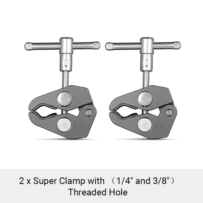 Smallrig Super Clamp 2 Pcs Pack W/ 1/4" And 3/8" Thread For Cameras/Lights/ Umbrellas/Hooks/Shelves/Plate Glass/Cross Bars 2058