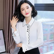 Korean Chiffon Shirts Women White Long Sleeve Shirt Tops Plus Size Woman Embroidered Shirts Blouse Blusas Mujer De Moda 2020 XXL