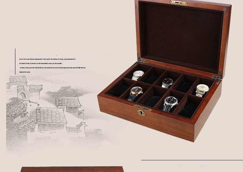2022 10-Slots Solid Wooden Watch case 5 Seats Luxury Watch Organizer Box Wood Storage Box with Lock Jewelry Gift  Case for Man
