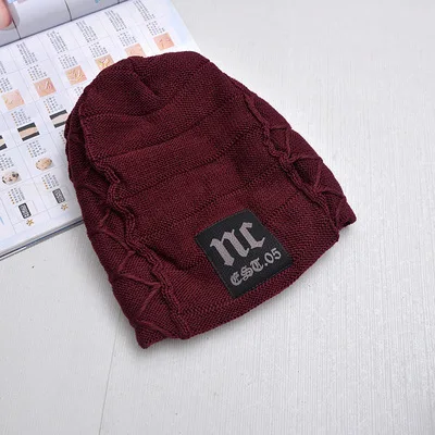 Dark Red Nc Мужская классическая зимняя вязаная шапка, Популярная Корейская шерстяная шапка, мужская белая шапка, мужские шапочки - Цвет: Dark Red