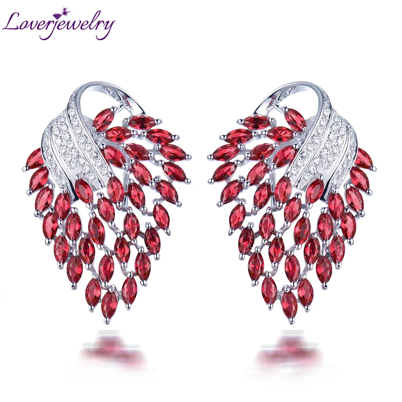 여성을위한 LOVERJEWELRY 귀걸이 솔리드 14Kt 화이트 골드 다이아몬드 핑크 루비 드롭 귀걸이 마키 스 컷 파티 선물 귀걸이 쥬얼리