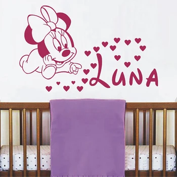 

Disney Minnie Mouse Hearts Vinyl Wall Sticker For Kids Room Decoration Personalized Girl Name Wall Decal Nursery Bedroom Decor