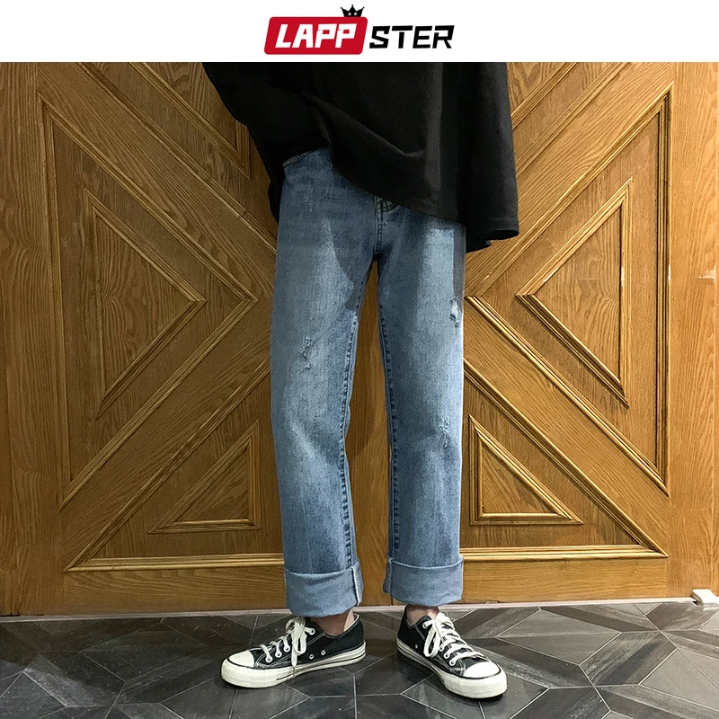 

Spring Men Distressed Jeans Blue 2020 Mens Korean Fashions Skinny Denim Pants Male Vintage Hole Clothes Regular Fit