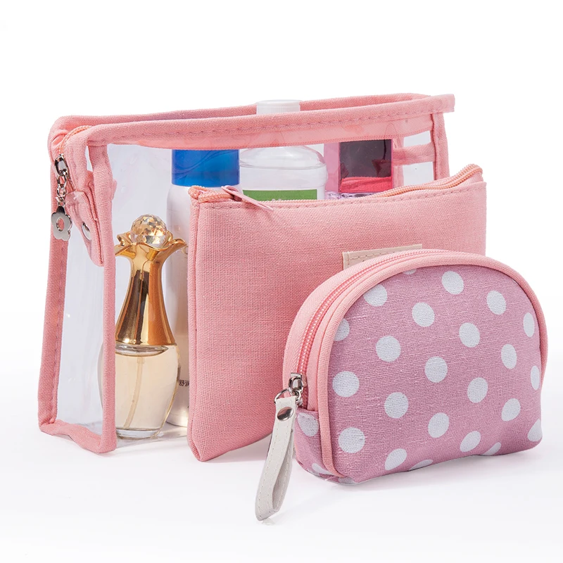 

Fashion Waterproof Transparent Cosmetic Bags Set Women Portable Make Up Dot Printed Travel Toiletry Pouch