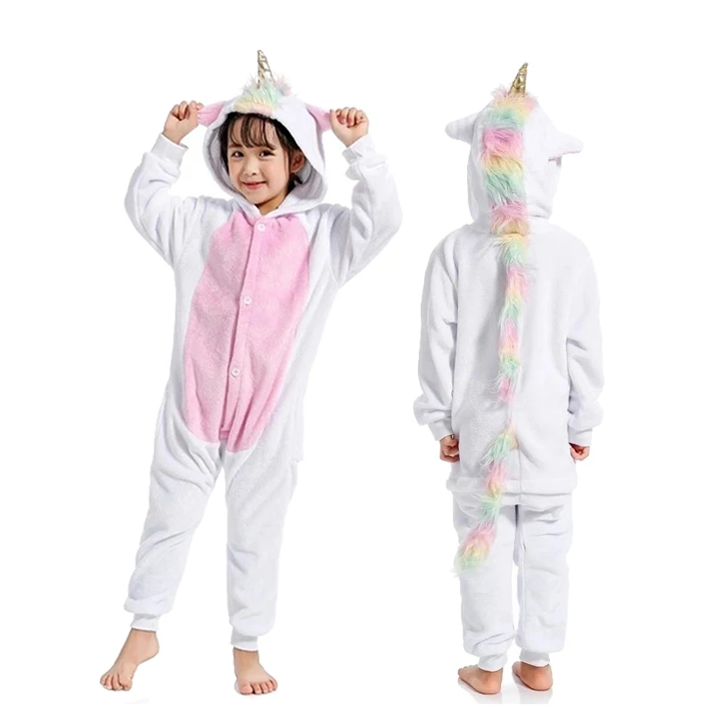 Kuguurumi Onesie/Детские пижамы, пижамы с единорогом для мальчиков и девочек, зимние пижамы с изображением Льва, детская одежда для сна для подростков 4, 6, 8, 10, 12 лет - Цвет: Gold Horn Unicorn