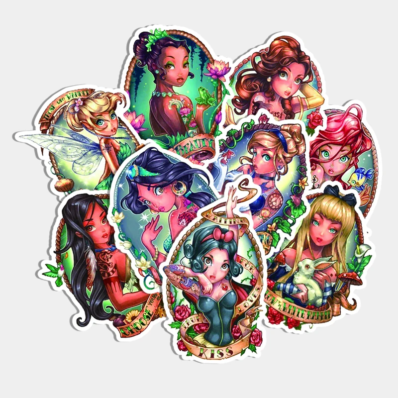 10PCS Cartoon Cute Princess Character Diary Graffiti Luggage Laptop Toy Decoration Waterproof Sticker Wholesale