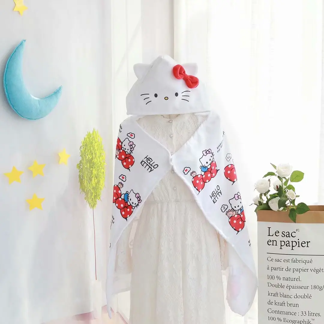 Мультфильм Sanrio, Hello Kitty с рисунками из мультфильма «My Melody Cinnamoroll PomPurin маленький Две звезды детское махровое полотенце халат пляжный халат Одеяло