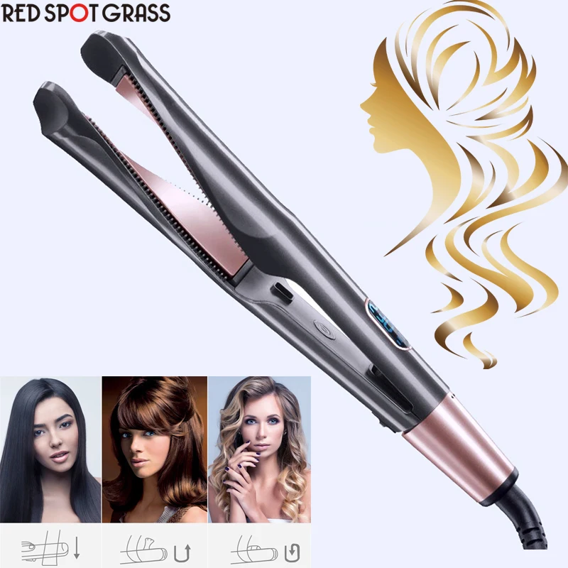 

Hair Straightener Curler 360 Degree Rotating LCD Display Hair Iron Fast Heating Temperature Adjusts Flat Iron For All Hair Types
