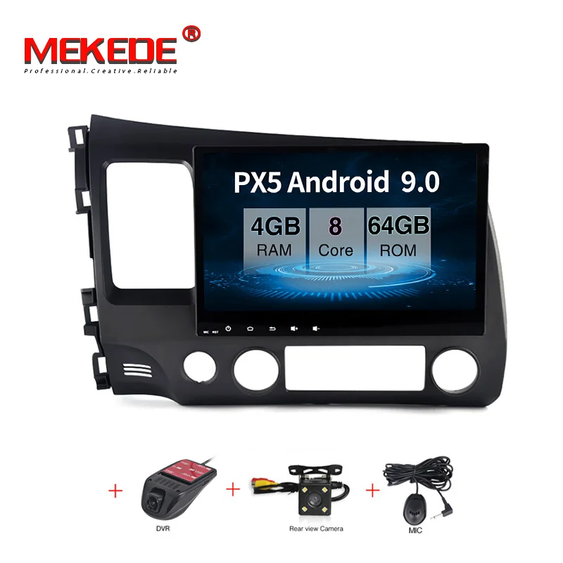 MEKEDE PX30 2G+ 16G Android 9,0 4G Автомобильный Радио Мультимедиа Видео плеер навигация gps для Honda Civic 2006-2011 2 din dvd raido - Цвет: 64G camera DVR