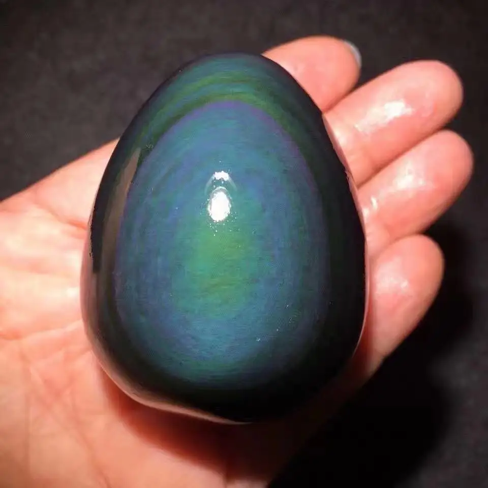 70-80g 4-5cm High Quality Natural Rainbow Hand Carved Obsidian Yoni Egg Mineral Reiki Healing Gemstone 6