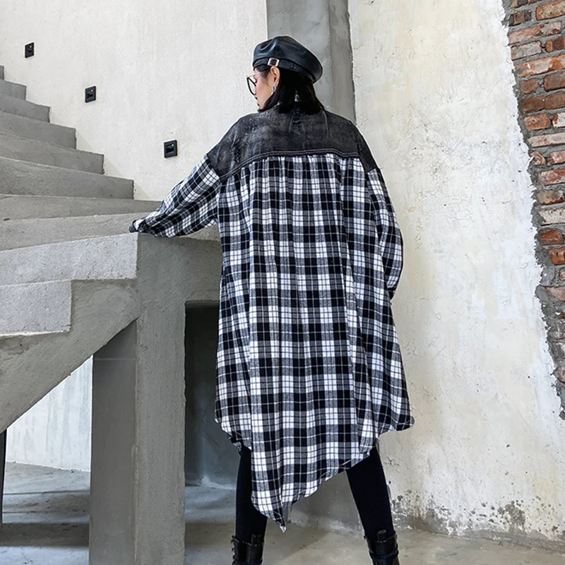 CHICEVER Patchwork Denim Shirt For Women Lapel
