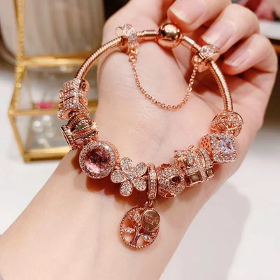 

Keris Store High Quality 1:1 100%925 Sterling Silver Rose Gold Life Tree Crown Design Bracelet Free Shipping