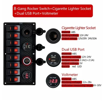 

Car Rocker Switch RV Waterproof Parts 8 Gang Red Panel Circuit Breaker