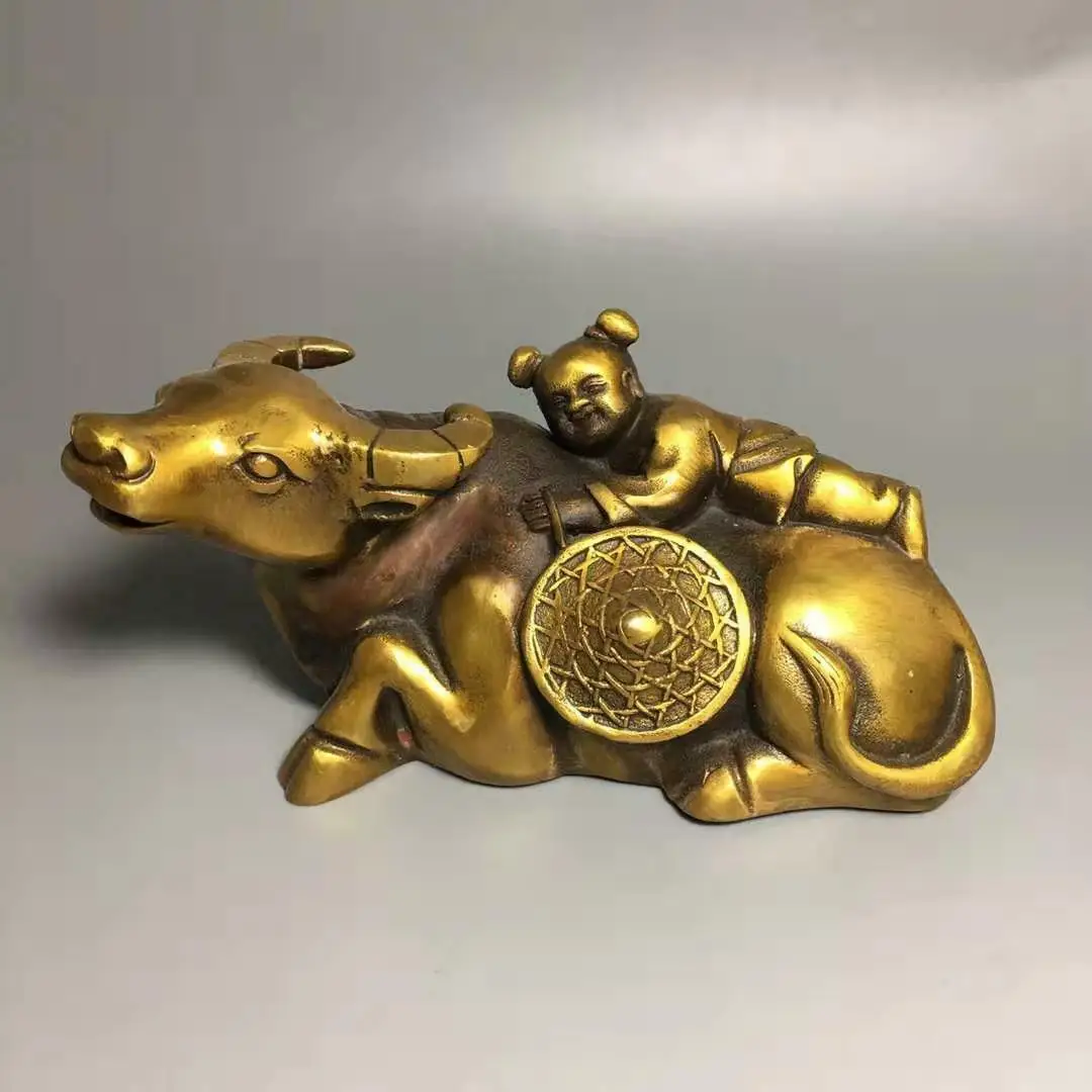 

Chinese Pure Brass Boy Rides The Cow Cattle Ox Zodiac Animal Statue Lucky And Healthy Fengshui Decoration