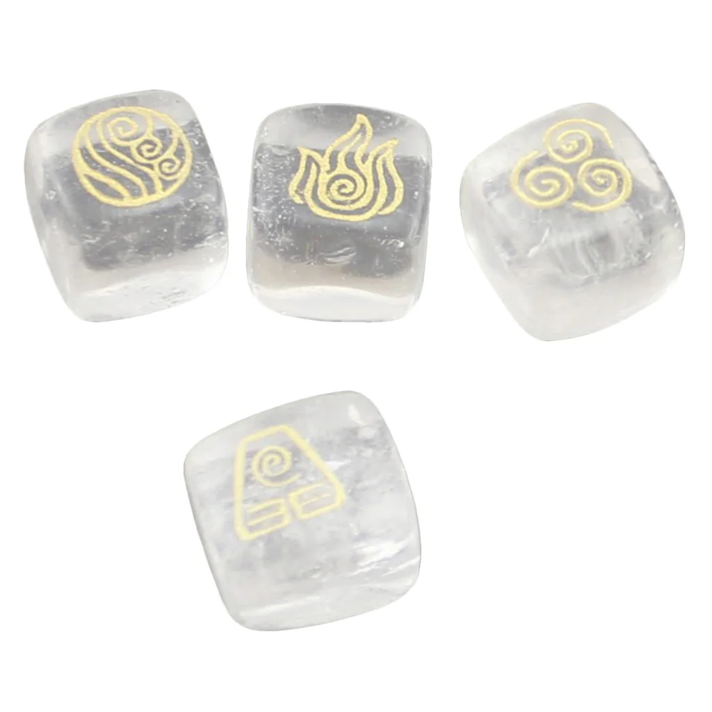 4Pcs/Set Natural Crystal Stone Water Soil Wind Runes Polished Engraved Gemstone Home Decor