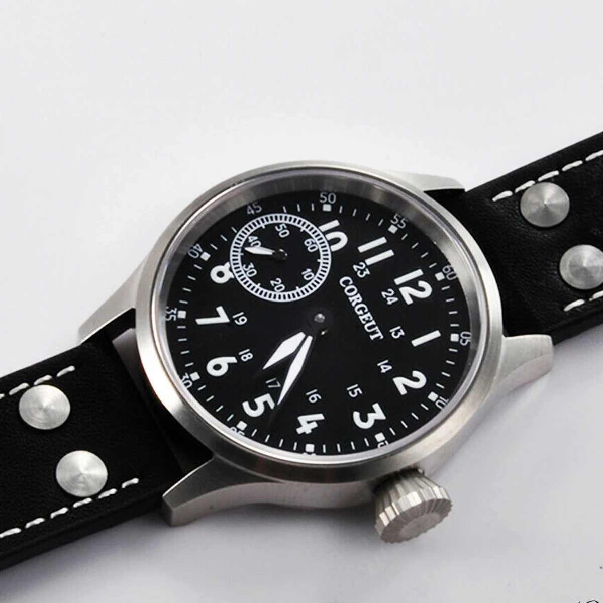 Роскошные Брендовые мужские механические часы Corgeut43mm 3600 движение 6497 светящиеся модные мужские часы с кожаным ремешком