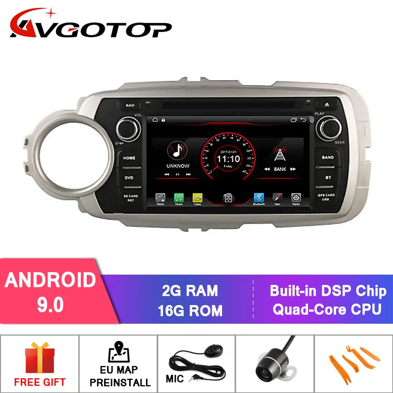 AVGOTOP Android 9 WINCE Bluetooth gps автомобильный Радио dvd-плеер для TOYOTA YARIS 2012 2G 16G MP3 MP4 Автомобильный мультимедийный